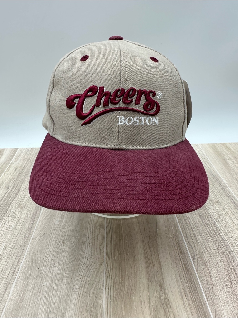 CHEERS Boston Bull & Finch Pub Baseball Cap | Khaki Maroon TV Show Hat NWT